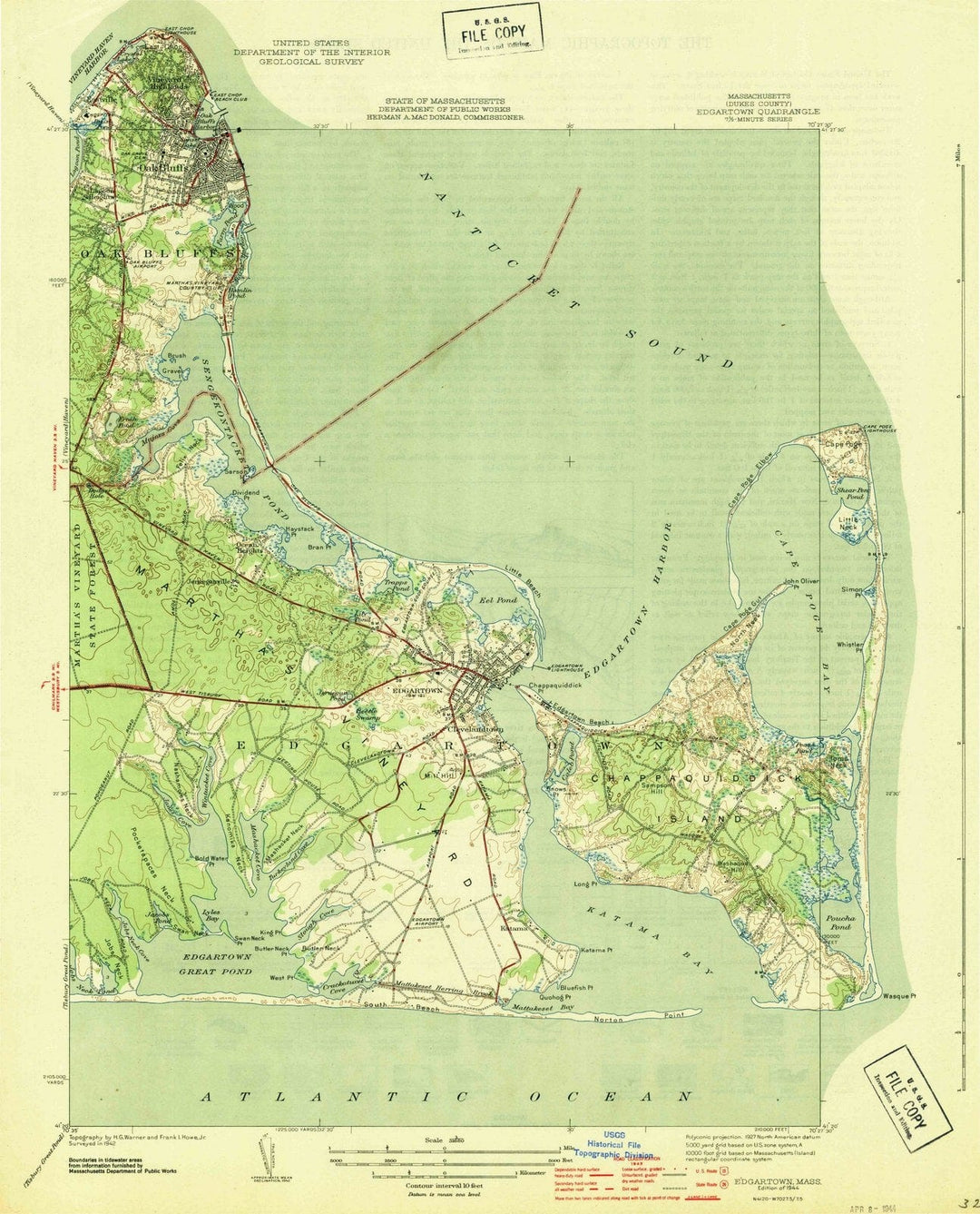 1944 Edgartown, MA - Massachusetts - USGS Topographic Map