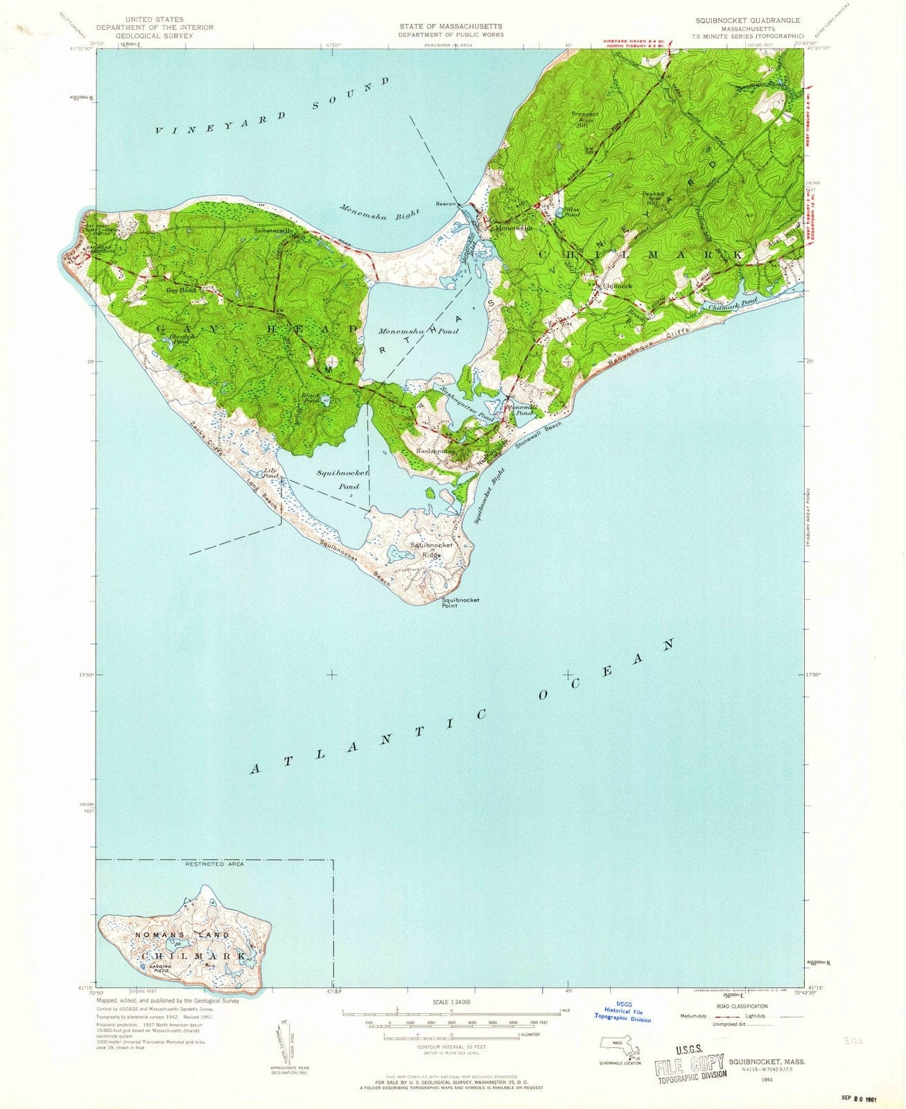 1951 Squibnocket, MA - Massachusetts - USGS Topographic Map