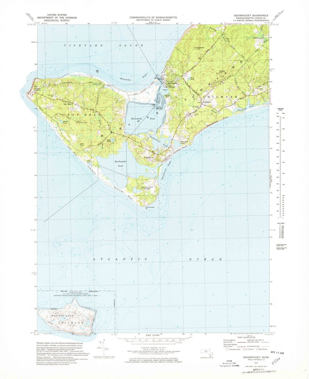 1972 Squibnocket, MA - Massachusetts - USGS Topographic Map