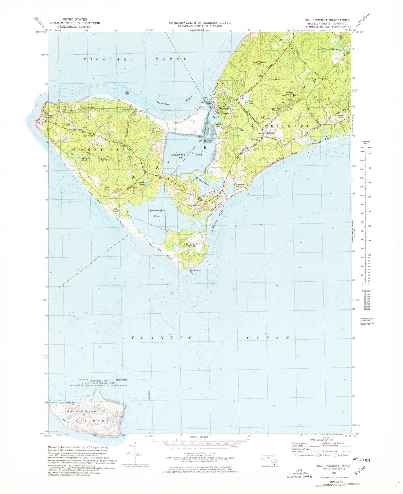 1972 Squibnocket, MA - Massachusetts - USGS Topographic Map