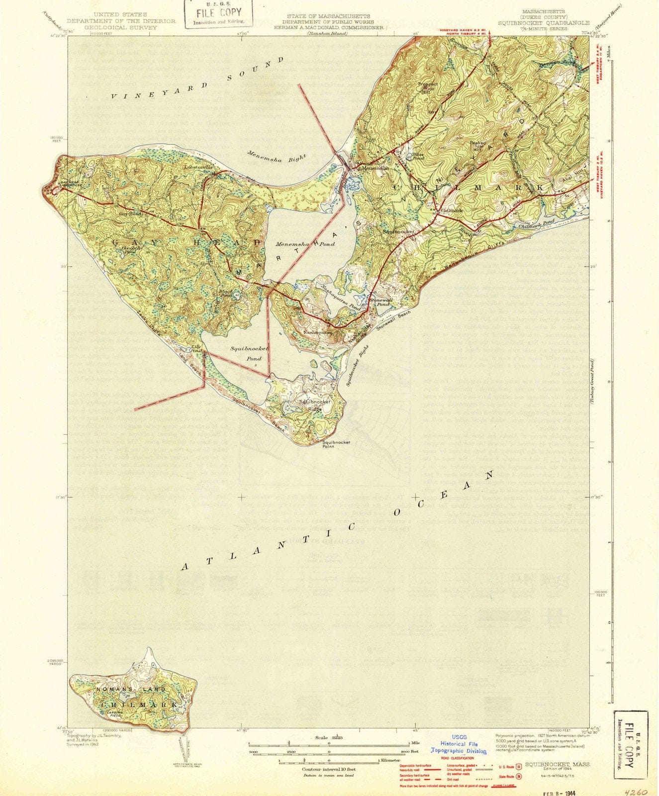 1944 Squibnocket, MA - Massachusetts - USGS Topographic Map