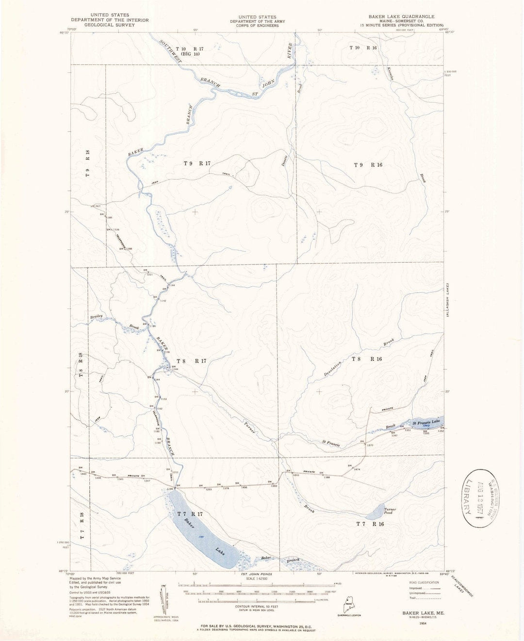 1954 Baker Lake, ME - Maine - USGS Topographic Map