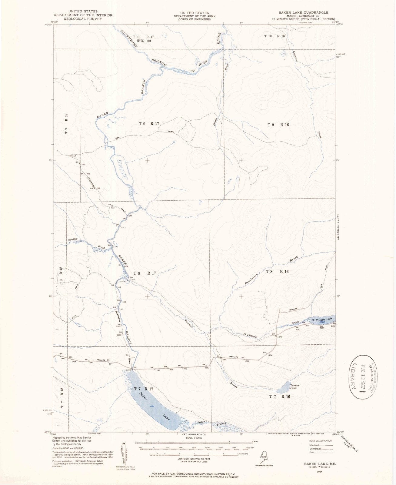 1954 Baker Lake, ME - Maine - USGS Topographic Map