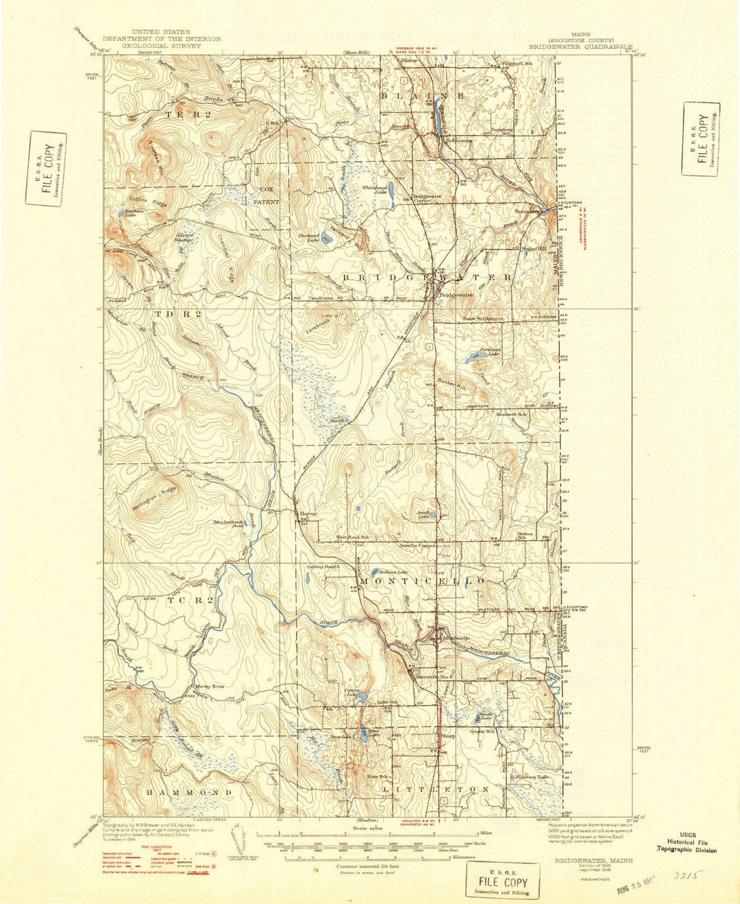 1938 Bridegwater, ME - Maine - USGS Topographic Map