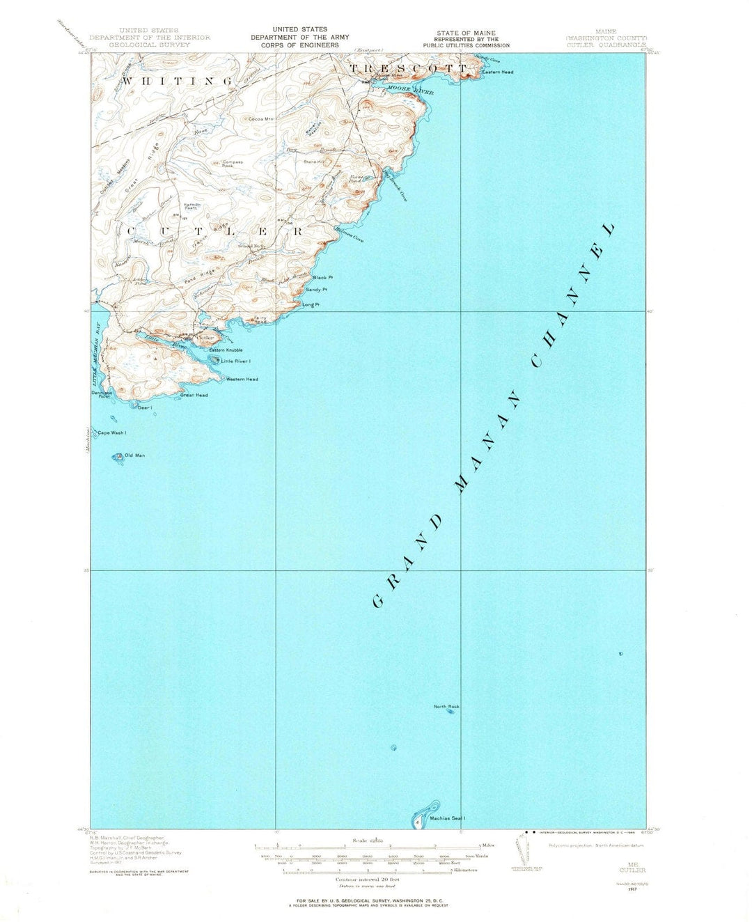 1917 Cutler, ME - Maine - USGS Topographic Map