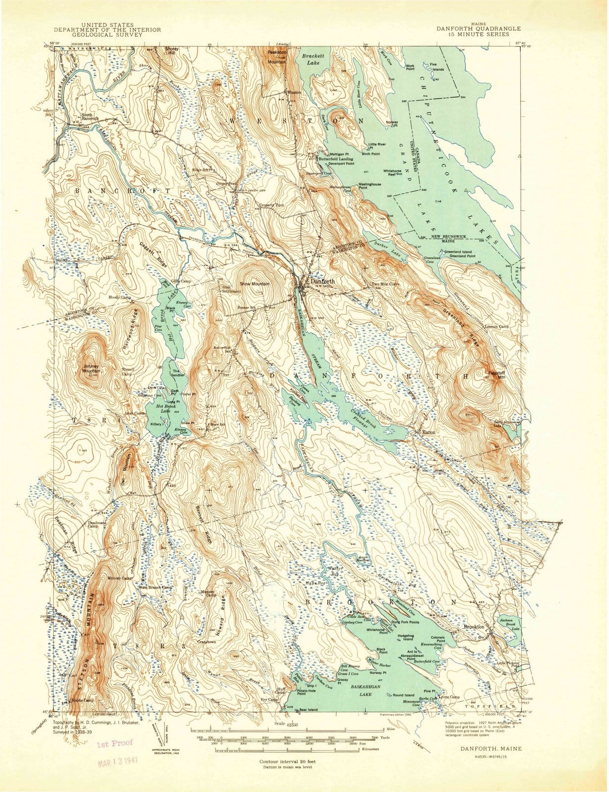 1940 Danforth, ME - Maine - USGS Topographic Map