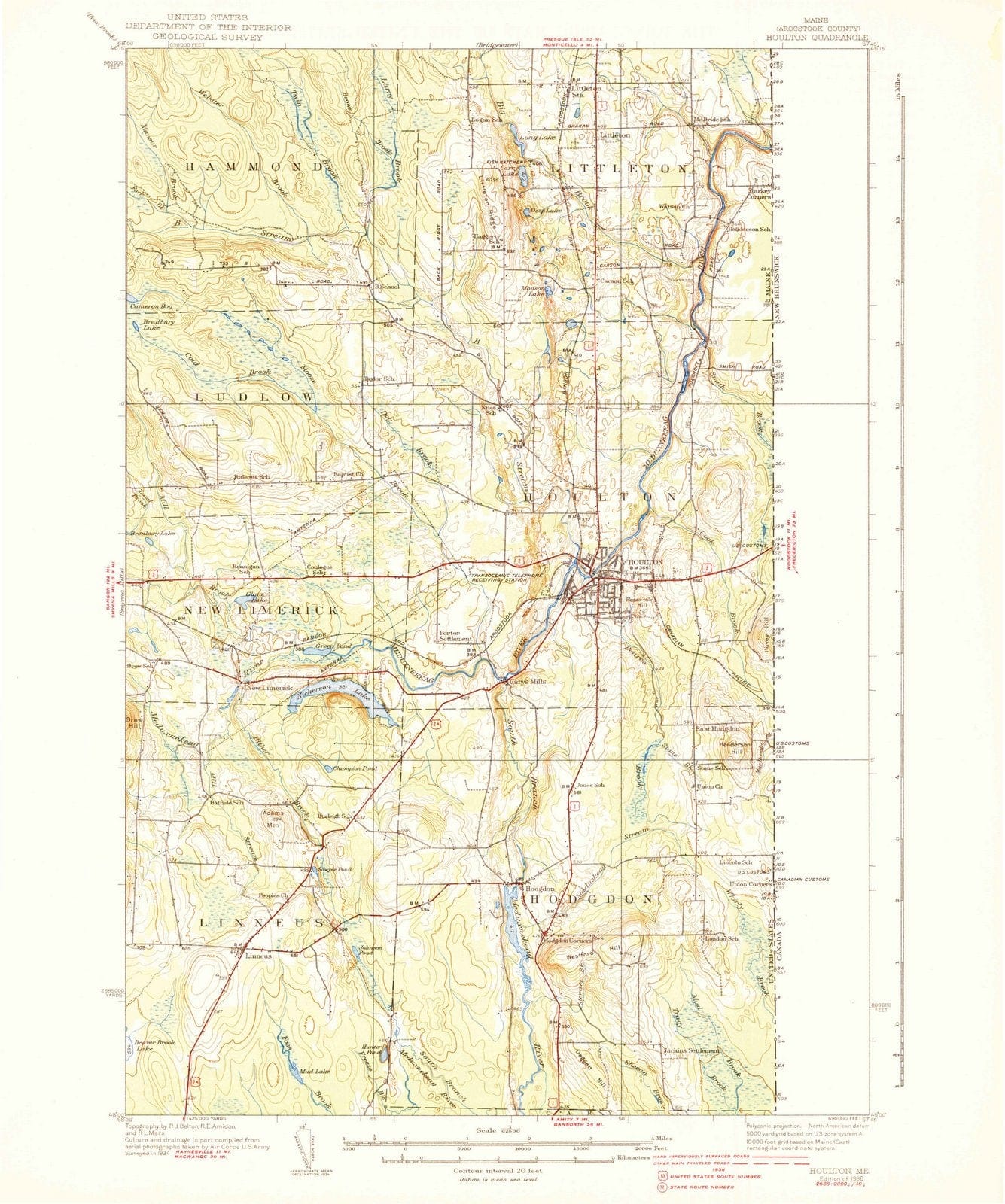 1938 Houlton, ME - Maine - USGS Topographic Map