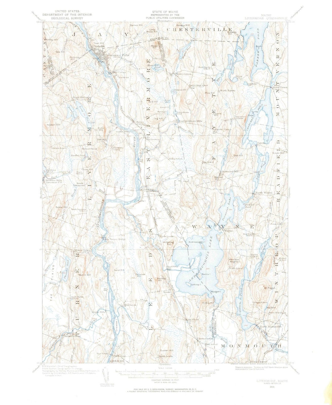 1910 Livermore, ME - Maine - USGS Topographic Map