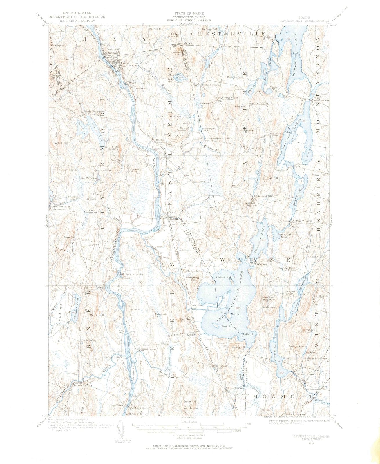 1910 Livermore, ME - Maine - USGS Topographic Map