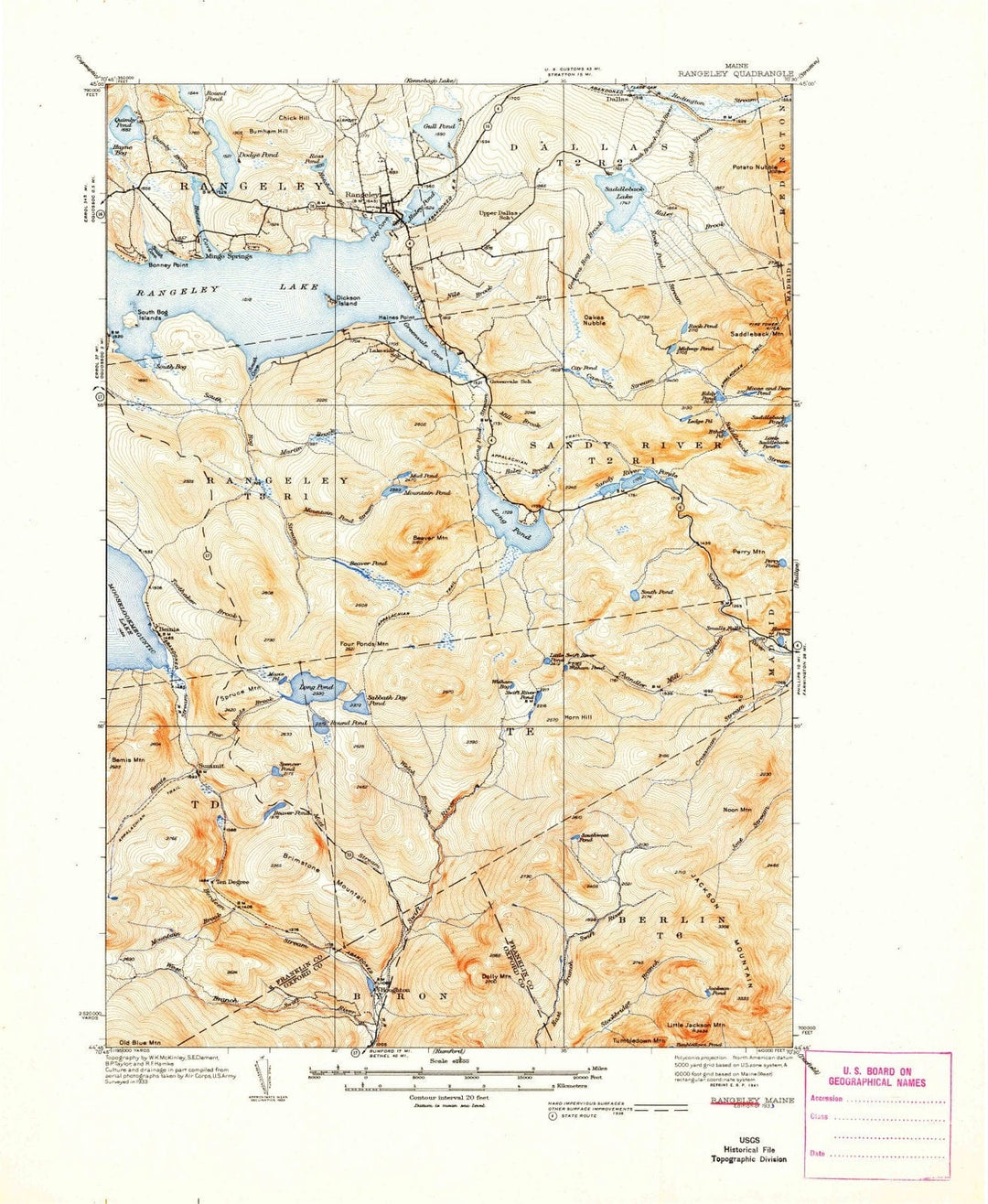 1933 Rangeley, ME - Maine - USGS Topographic Map v2