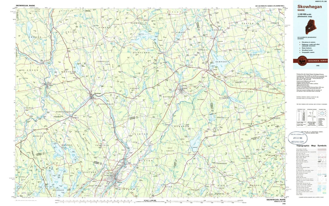 1985 Skowhegan, ME - Maine - USGS Topographic Map