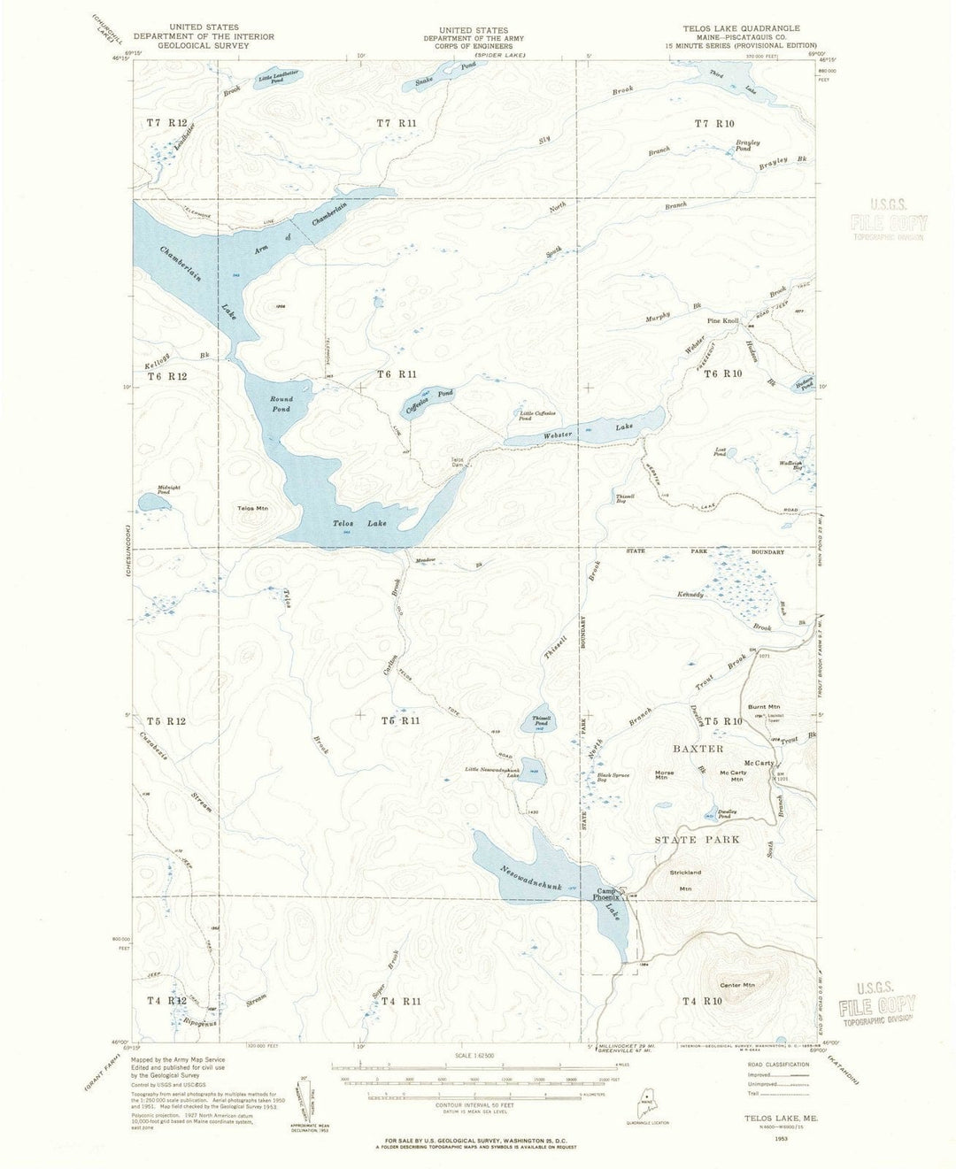 1953 Telos Lake, ME - Maine - USGS Topographic Map