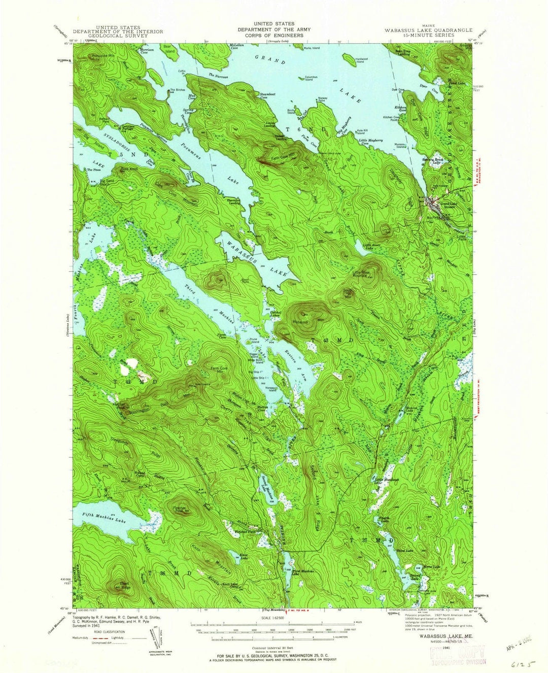 1941 Wabassus Lake, ME - Maine - USGS Topographic Map