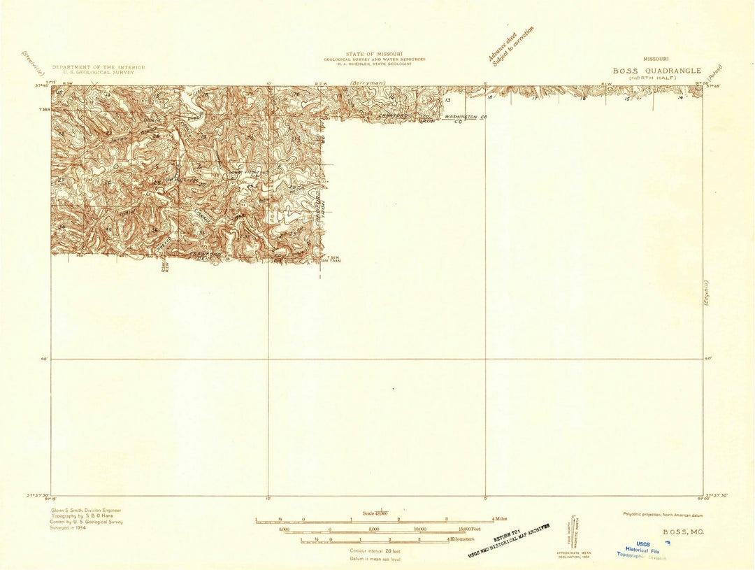 1934 Boss, MO - Missouri - USGS Topographic Map