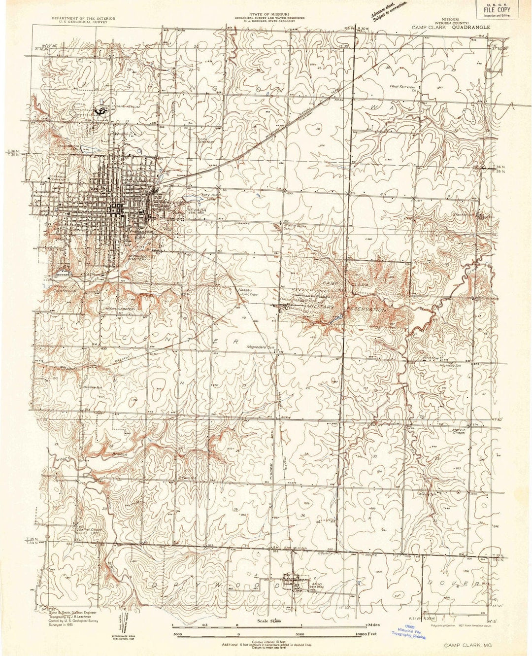 1933 Camp Clark, MO - Missouri - USGS Topographic Map