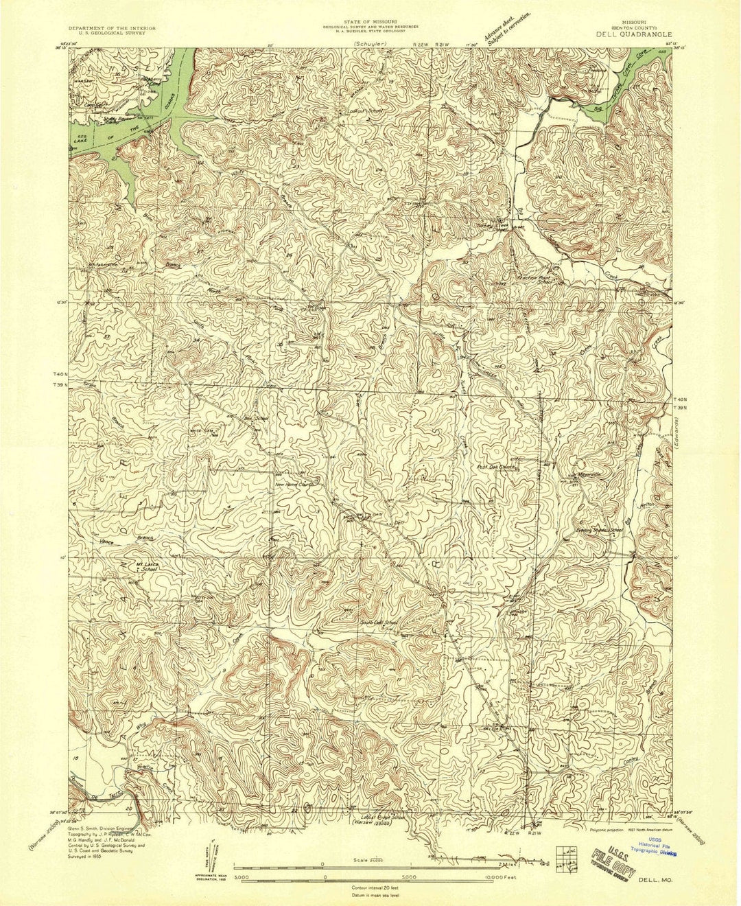 1935 Dell, MO - Missouri - USGS Topographic Map