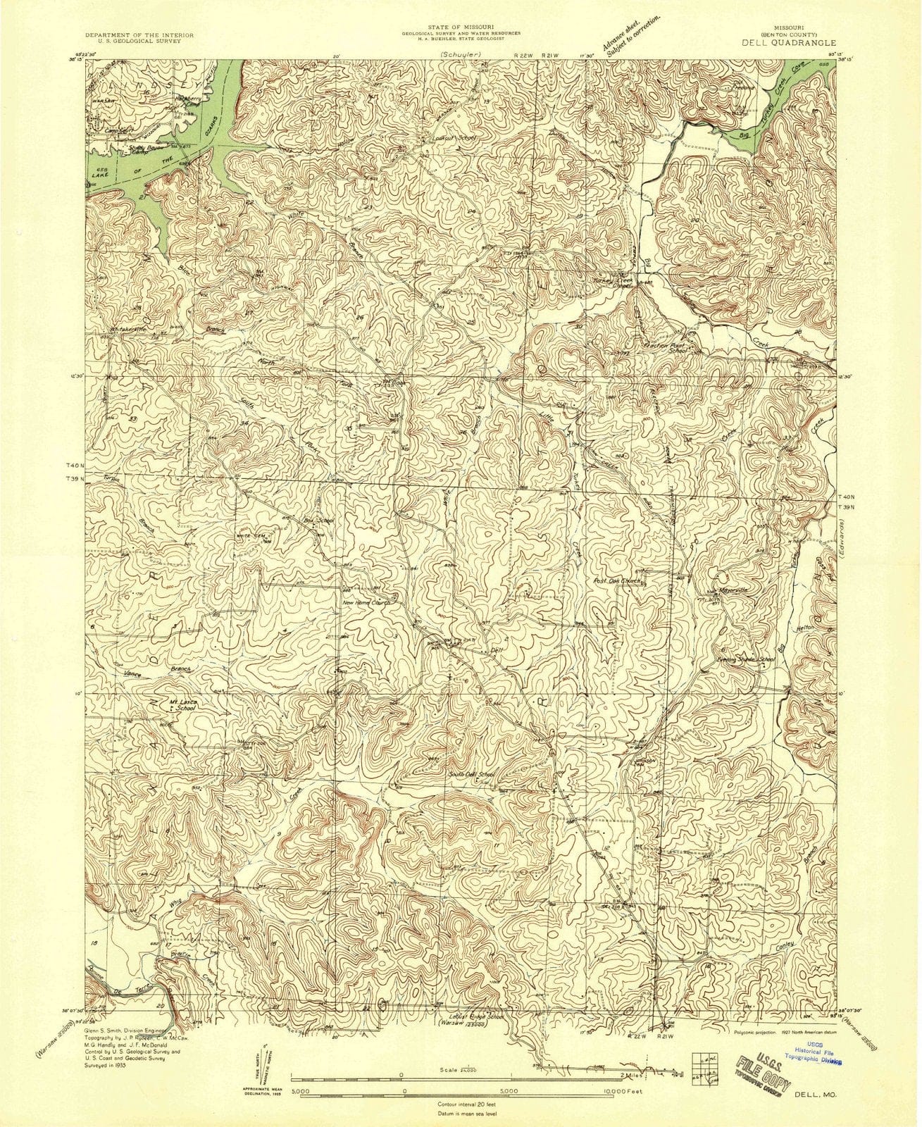 1935 Dell, MO - Missouri - USGS Topographic Map