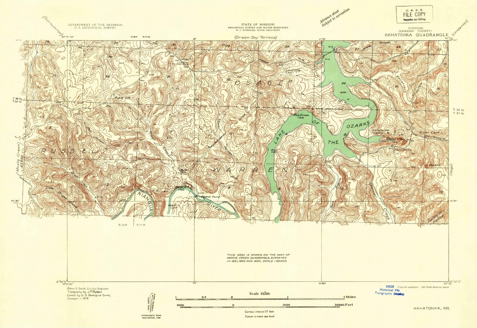 1934 Hahatonka, MO - Missouri - USGS Topographic Map