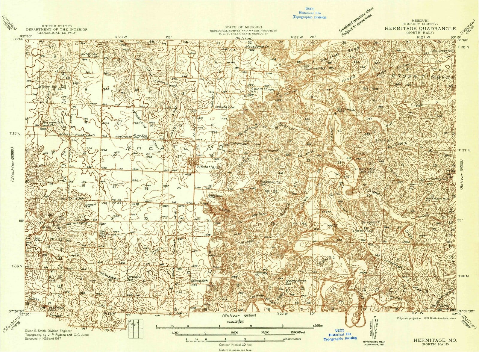 1937 Hermitage, MO - Missouri - USGS Topographic Map