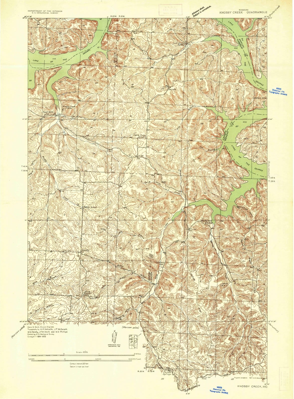 1935 Knobby Creek, MO - Missouri - USGS Topographic Map