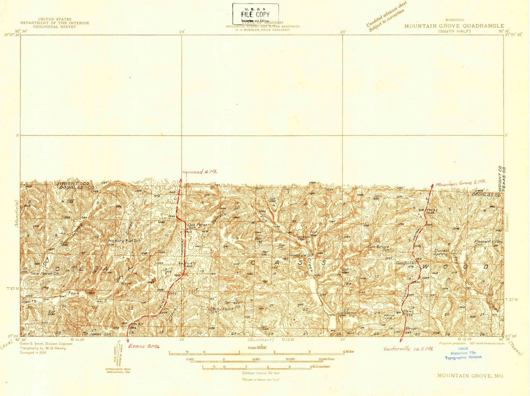 1936 Mountain Grove, MO - Missouri - USGS Topographic Map