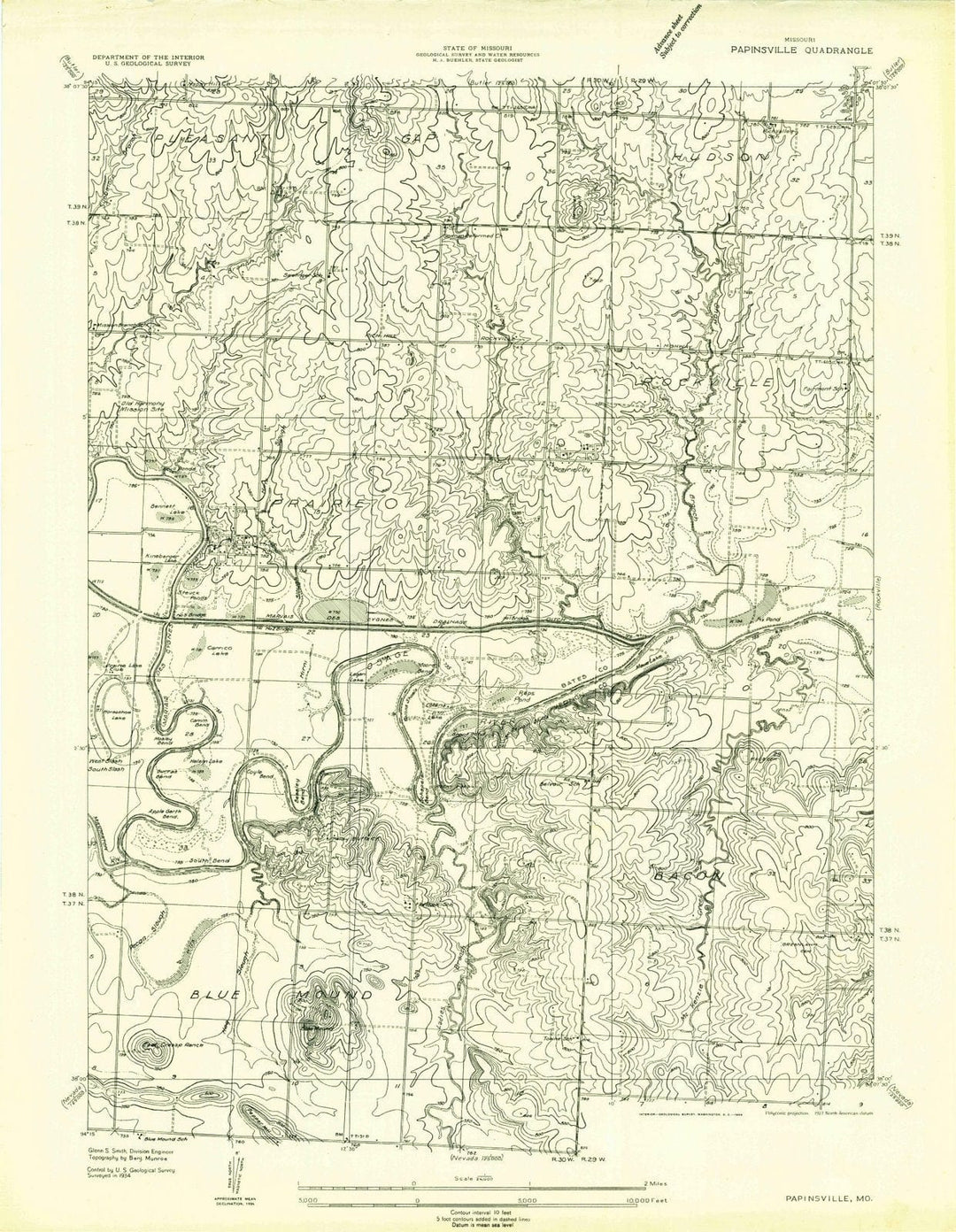 1934 Papinsville, MO - Missouri - USGS Topographic Map