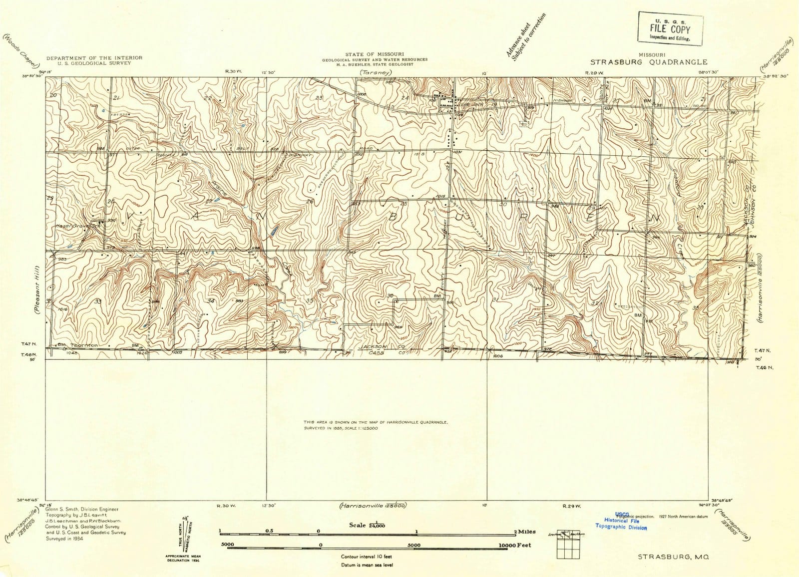 1934 Strasburg, MO - Missouri - USGS Topographic Map