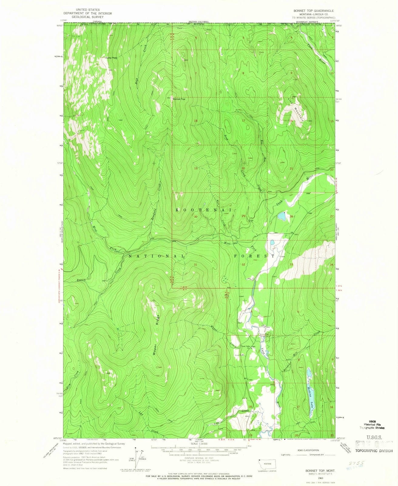 1963 Bonnet Top, MT - Montana - USGS Topographic Map