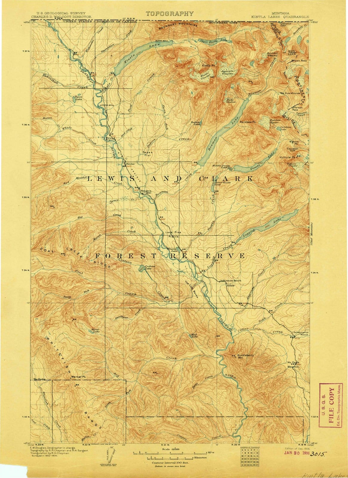 1906 Kintla Lakes, MT - Montana - USGS Topographic Map