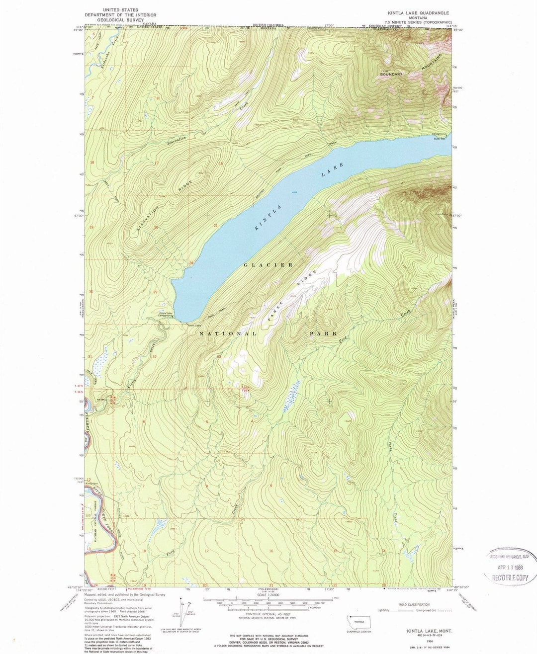 1966 Kintla Lake, MT - Montana - USGS Topographic Map