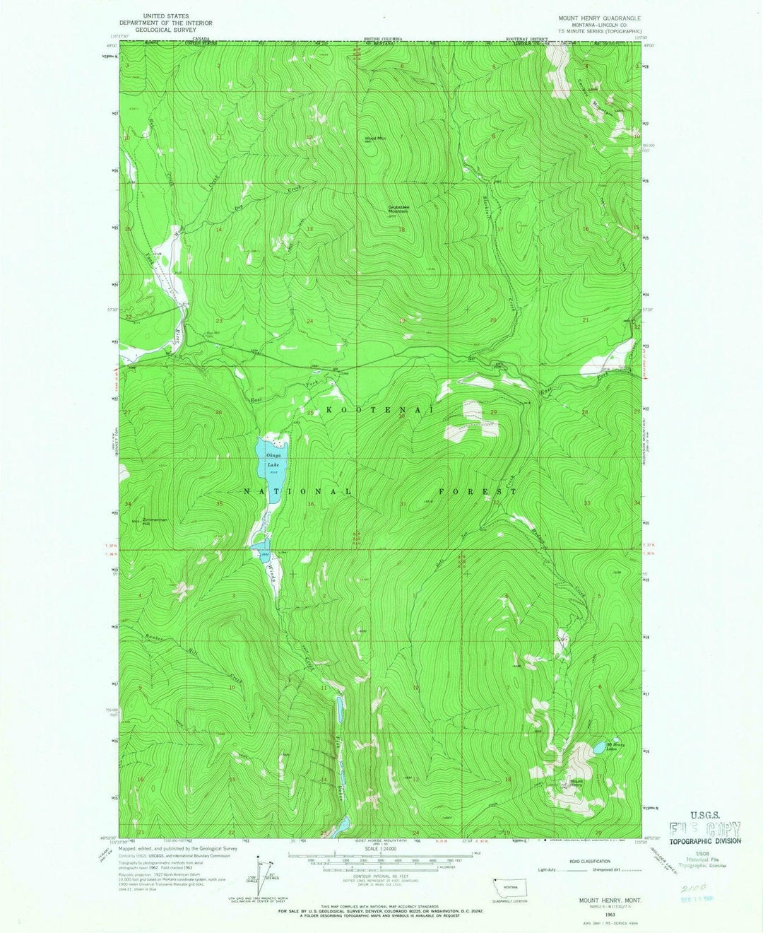 1963 Mount Henry, MT - Montana - USGS Topographic Map