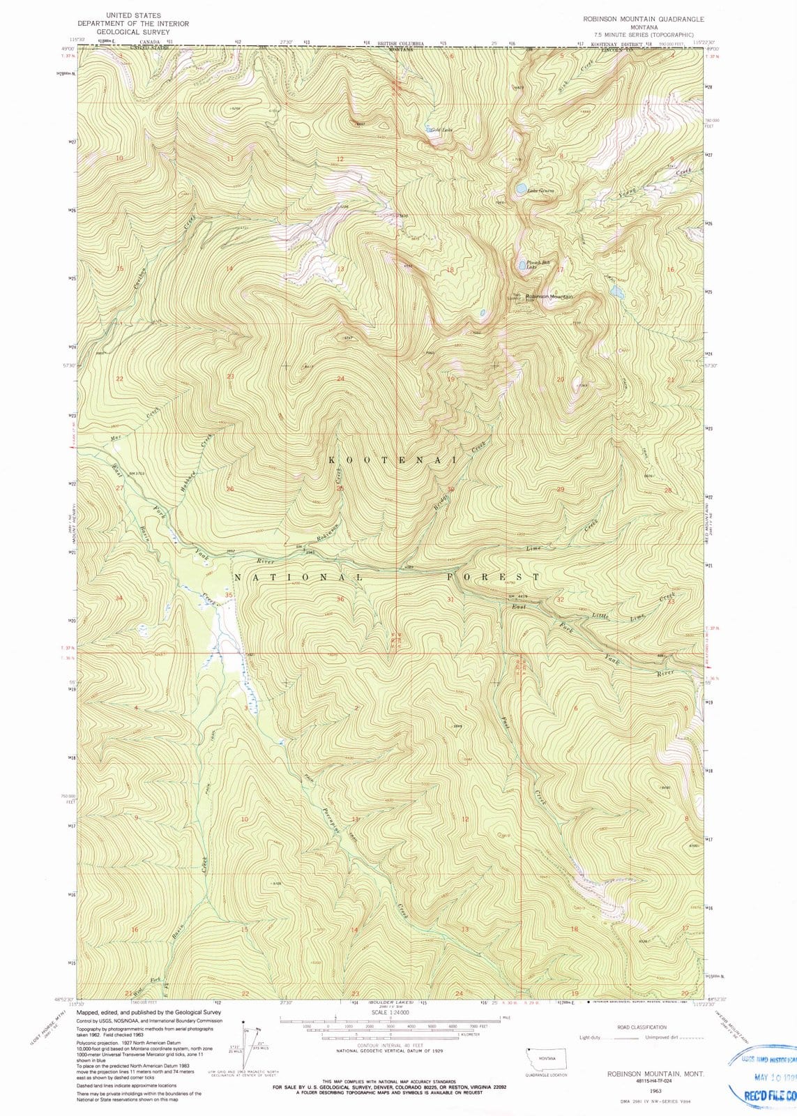 1963 Robinson Mountain, MT - Montana - USGS Topographic Map