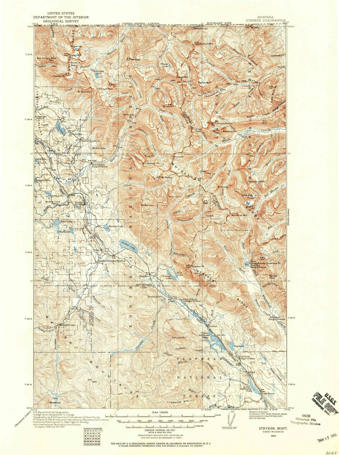 1913 Stryker, MT - Montana - USGS Topographic Map