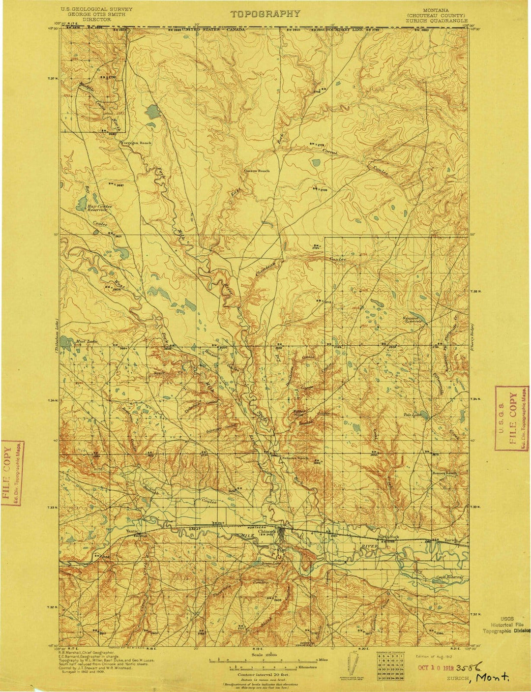 1912 Zurich, MT - Montana - USGS Topographic Map