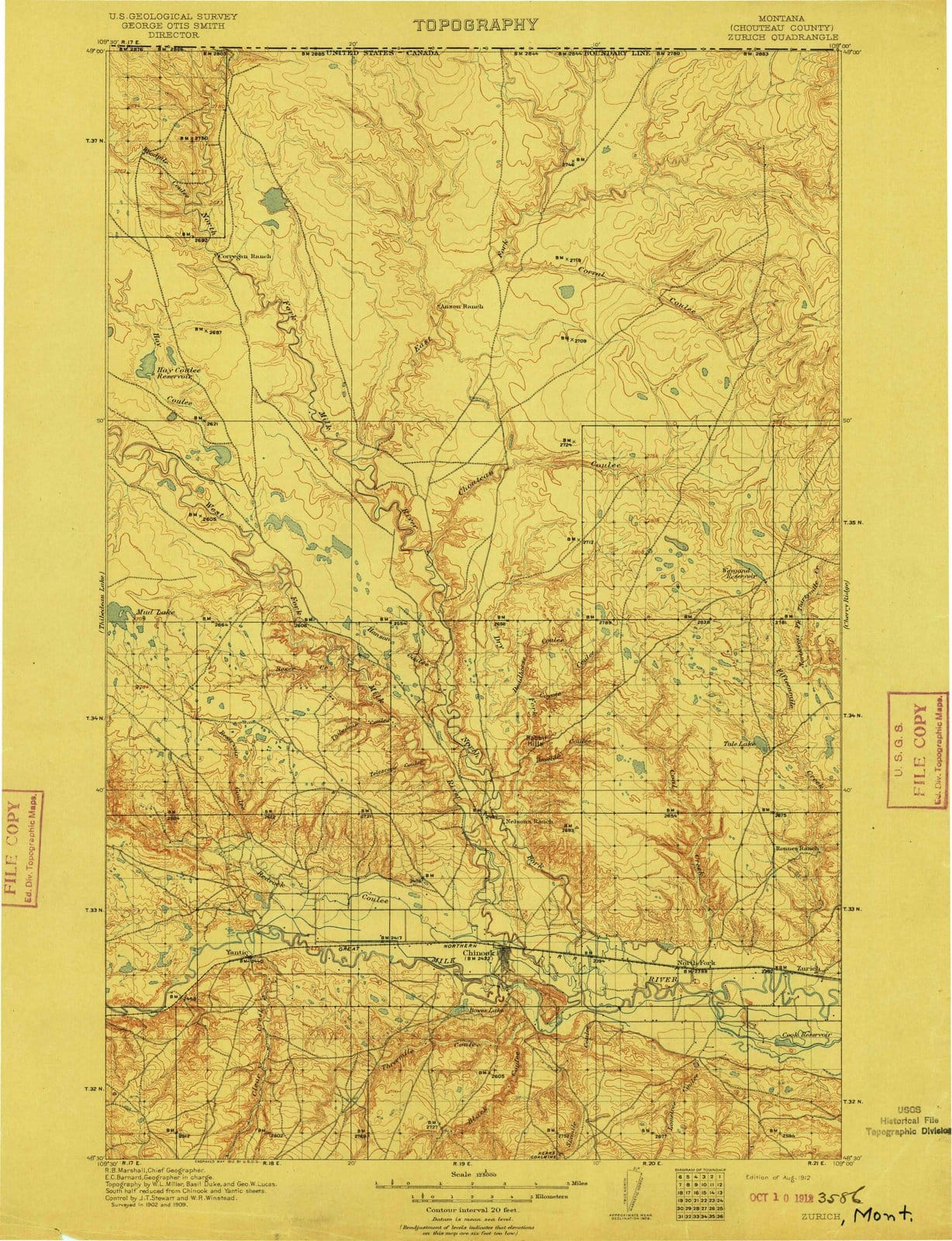 1912 Zurich, MT - Montana - USGS Topographic Map