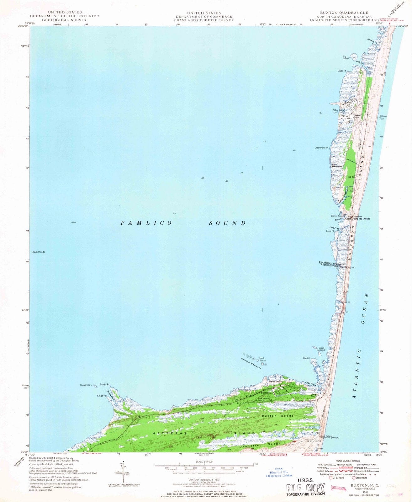 1948 Buxton, NC - North Carolina - USGS Topographic Map