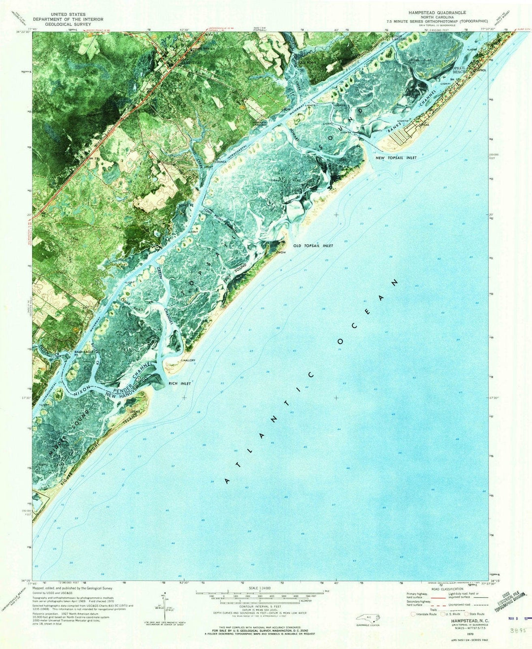 1970 Hampstead, NC - North Carolina - USGS Topographic Map