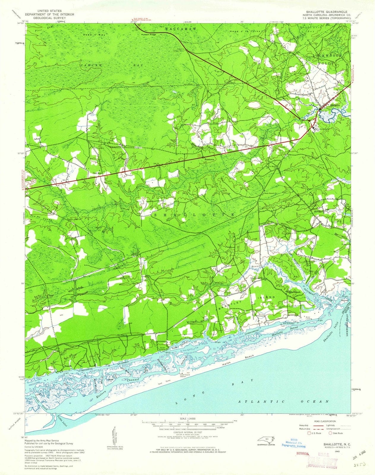 1943 Shallotte, NC - North Carolina - USGS Topographic Map