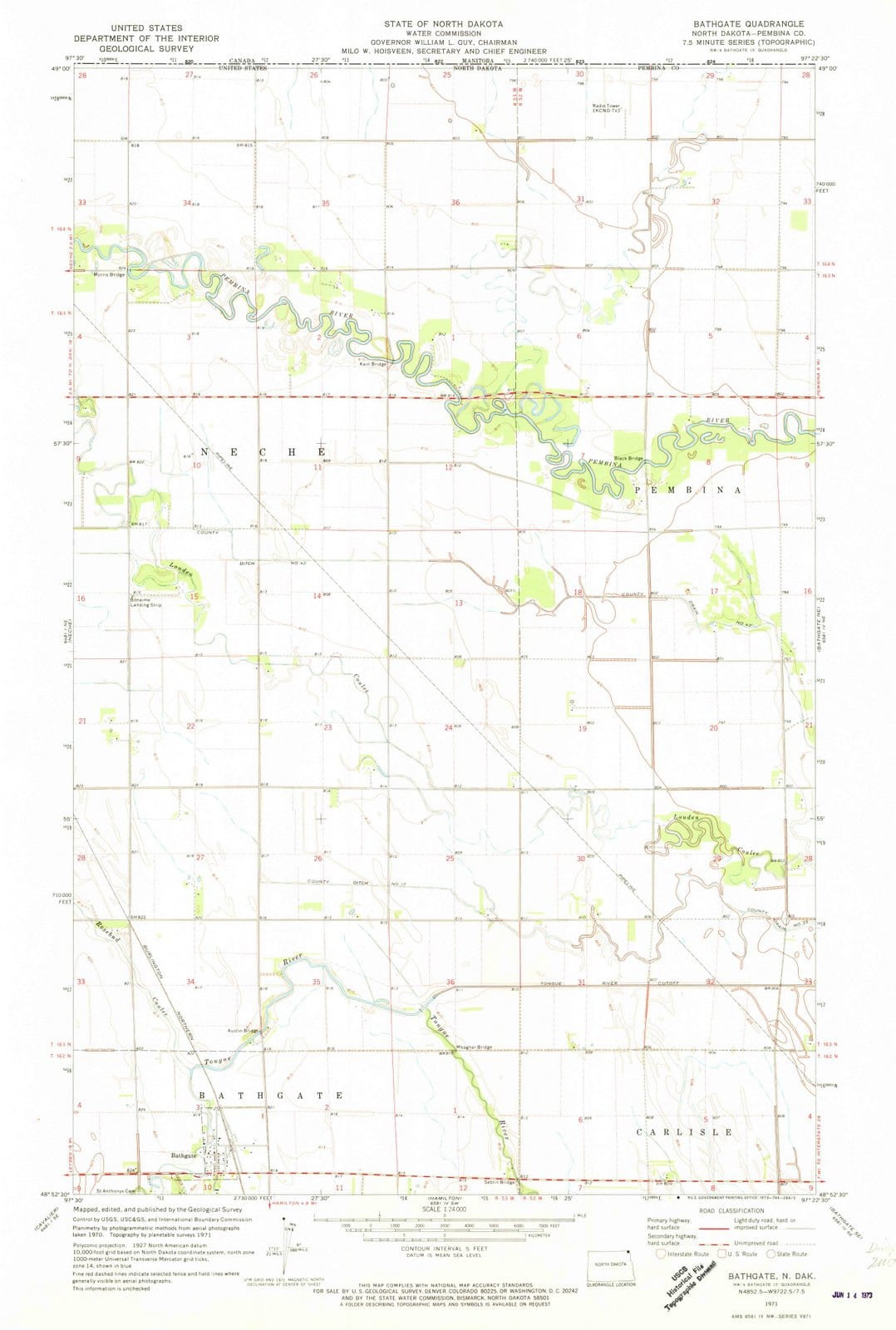 1971 Bathgate, ND - North Dakota - USGS Topographic Map