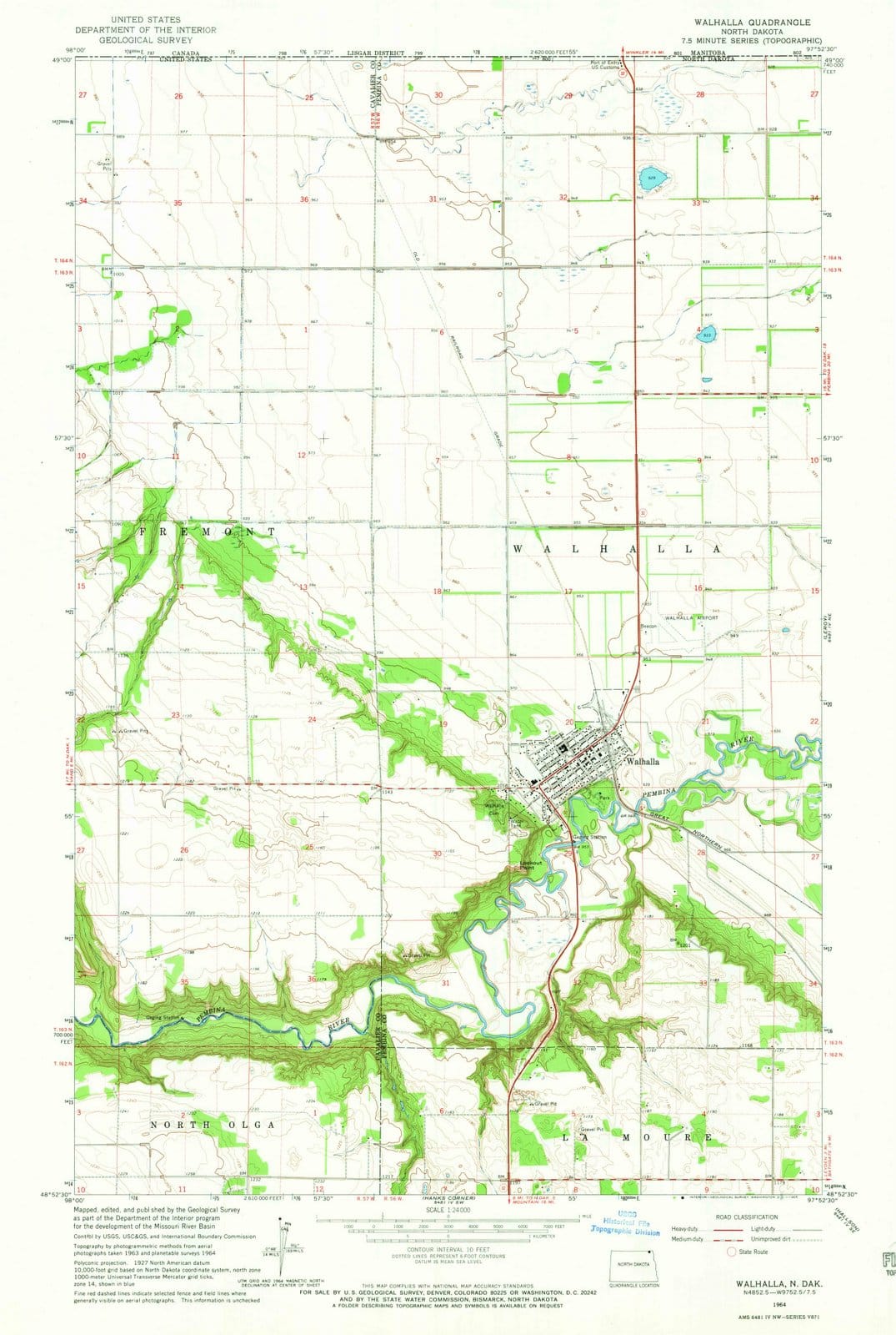 1964 Walhalla, ND - North Dakota - USGS Topographic Map