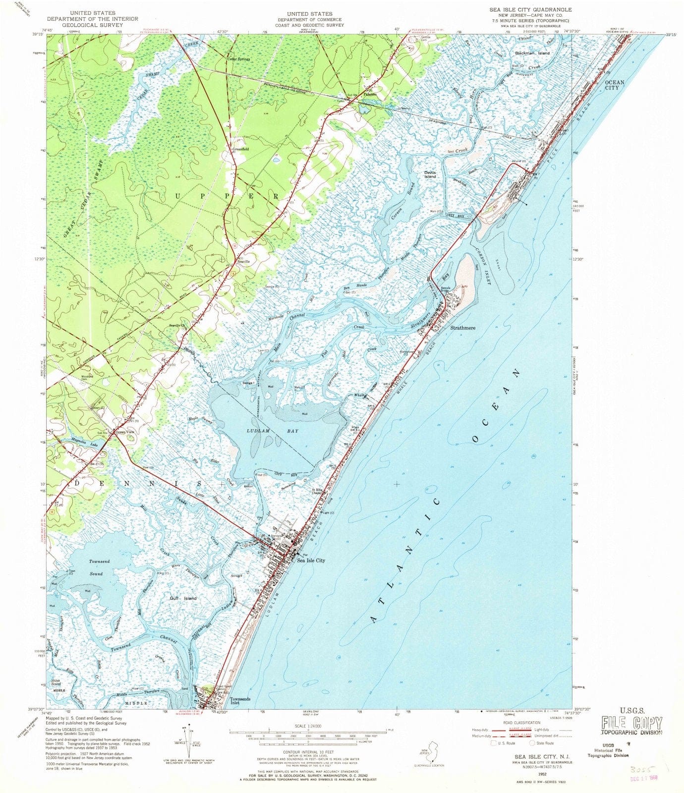 1952 Sea Isle City, NJ - New Jersey - USGS Topographic Map