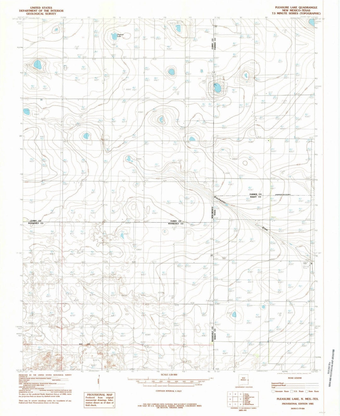 1985 Pleasure Lake, NM - New Mexico - USGS Topographic Map