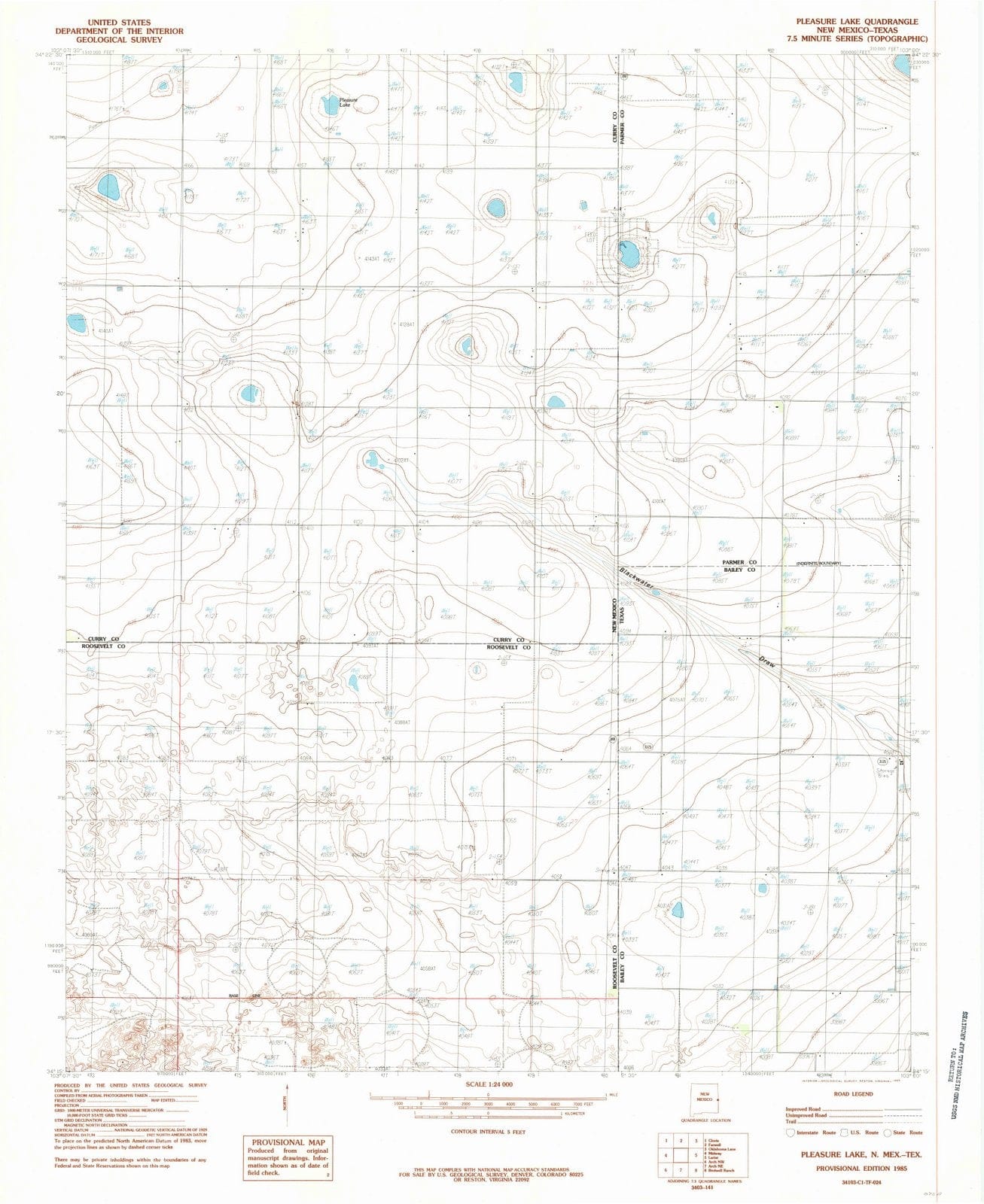 1985 Pleasure Lake, NM - New Mexico - USGS Topographic Map