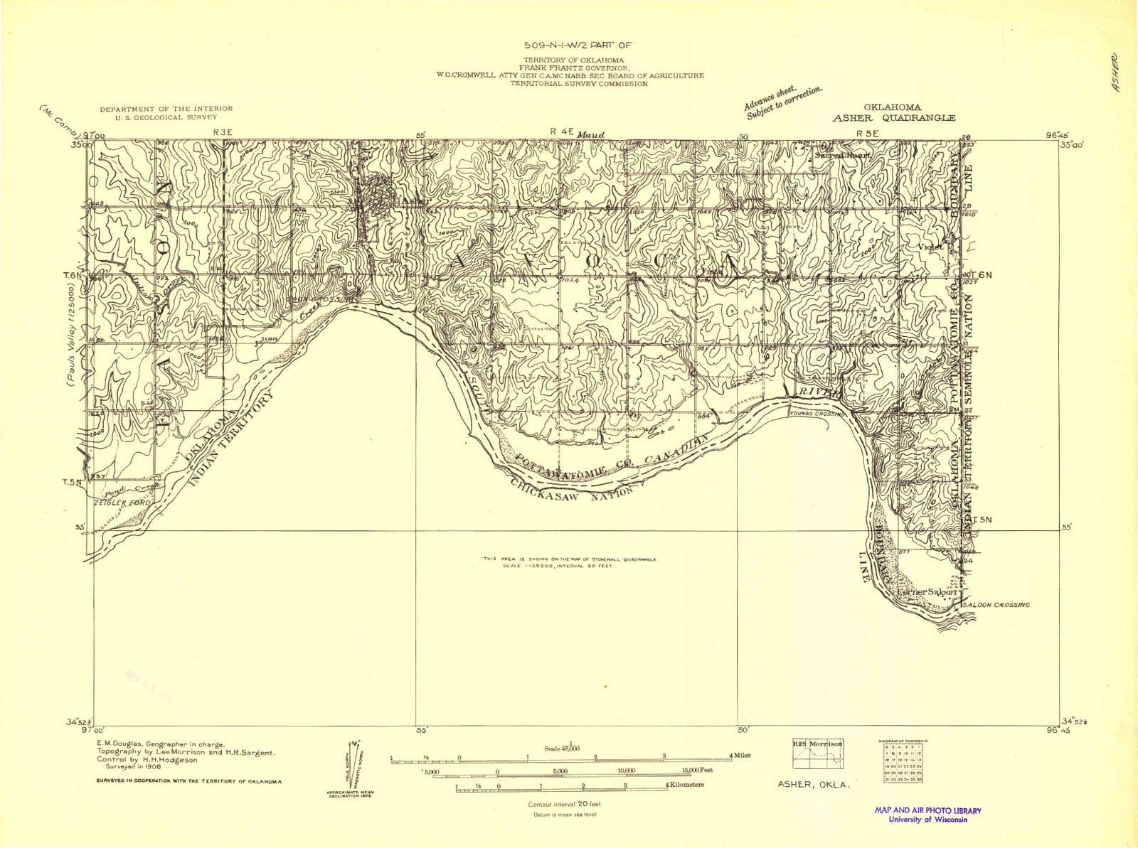 1906 Asher, OK - Oklahoma - USGS Topographic Map