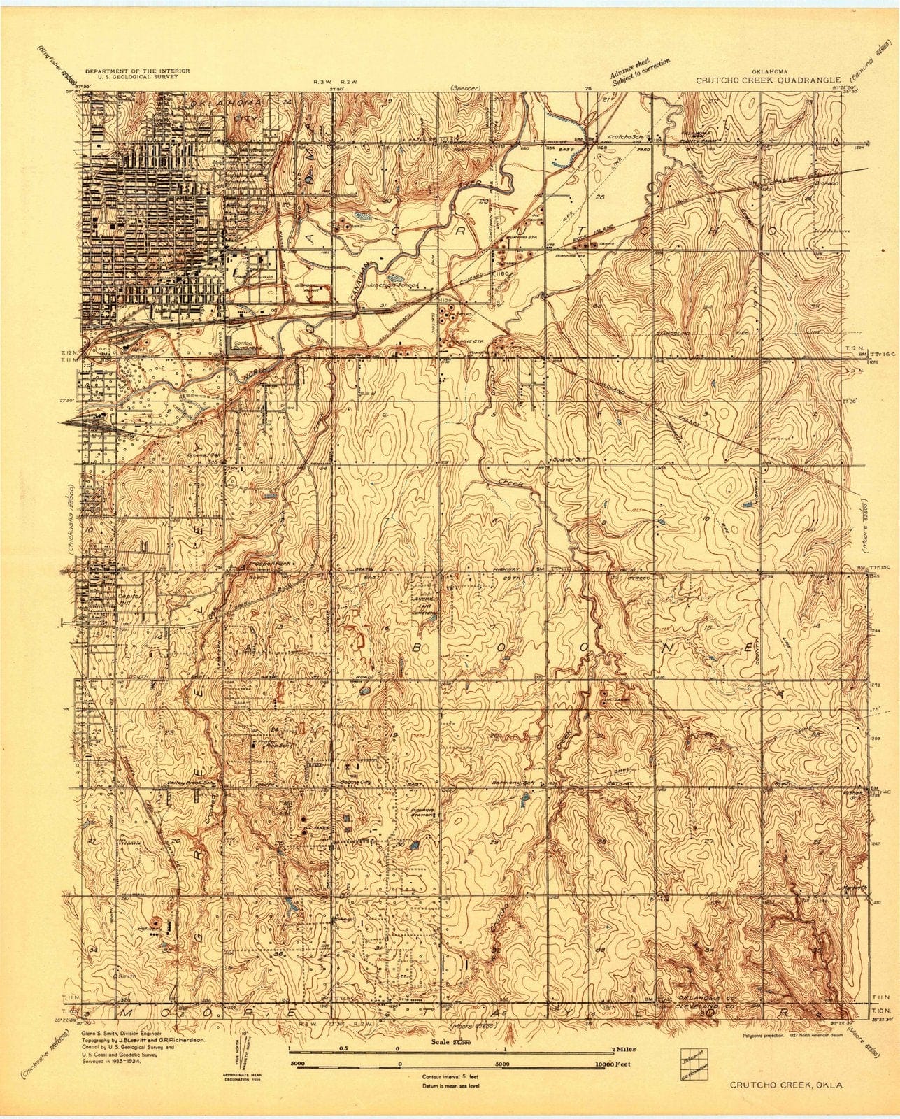 1934 Crutcho Creek, OK - Oklahoma - USGS Topographic Map