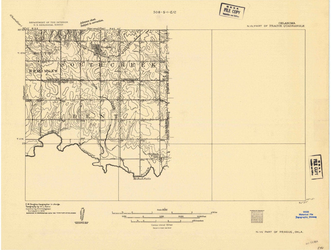 1906 N.W. Part of Prague, OK - Oklahoma - USGS Topographic Map