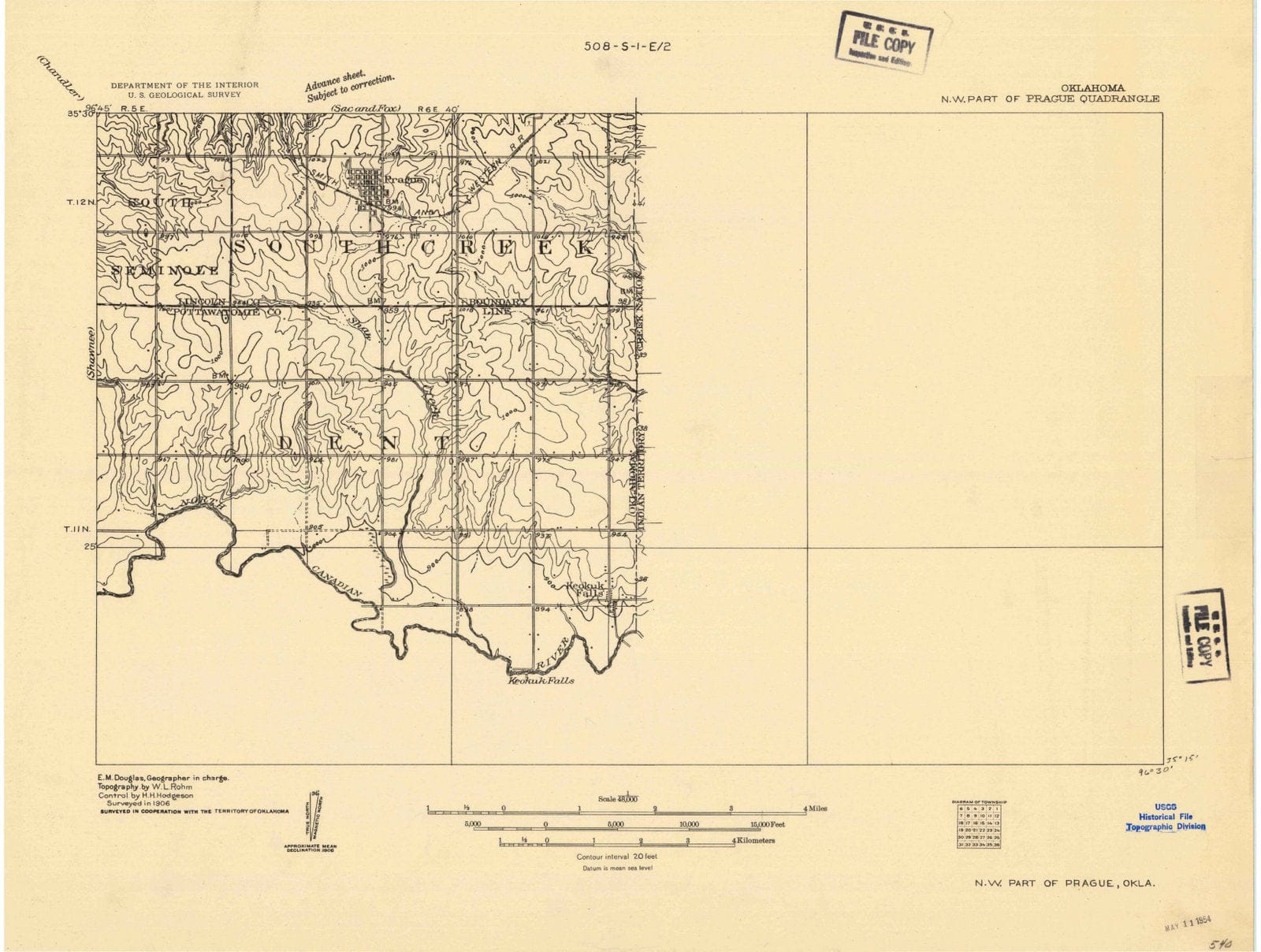 1906 N.W. Part of Prague, OK - Oklahoma - USGS Topographic Map