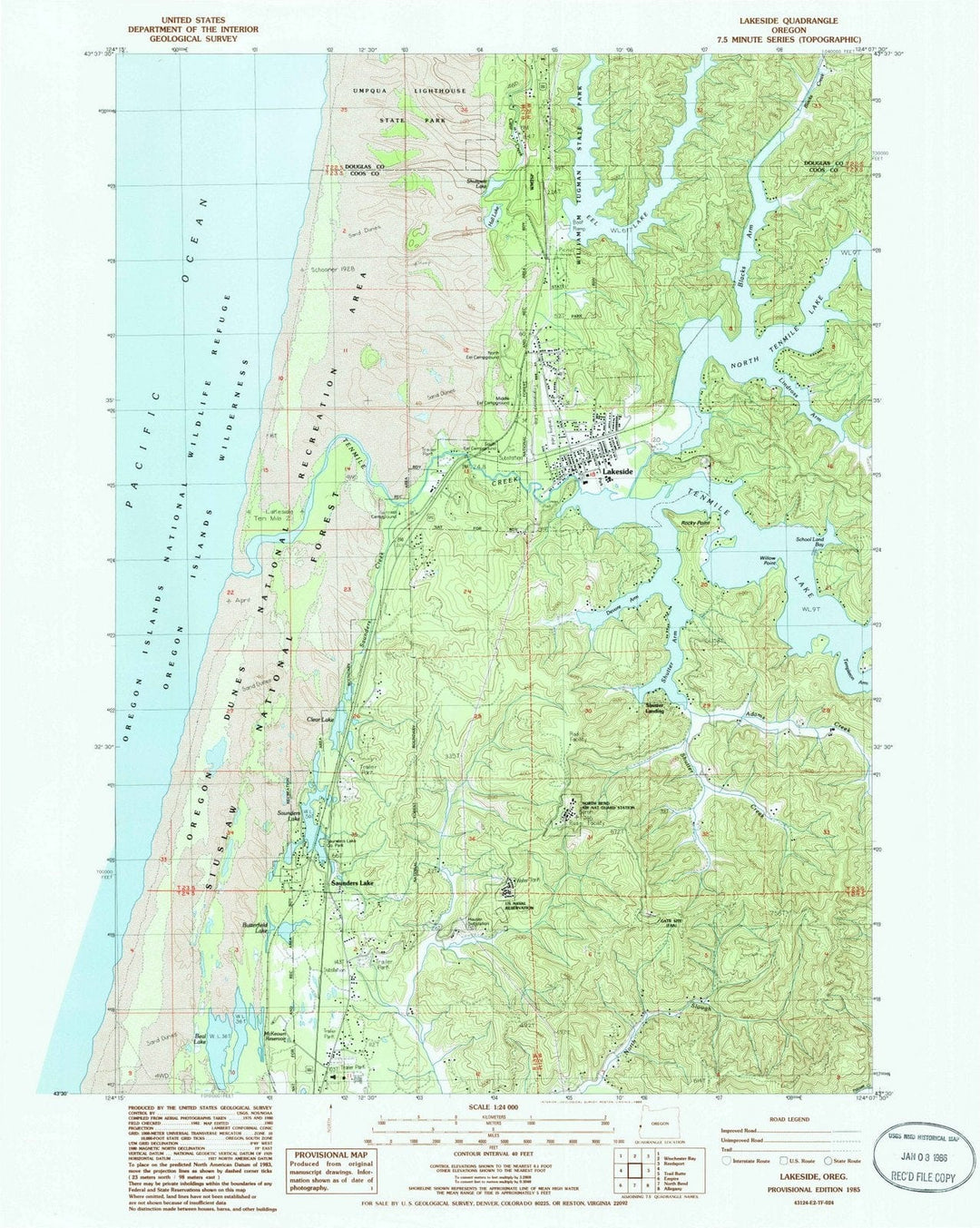 1985 Lakeside, OR - Oregon - USGS Topographic Map