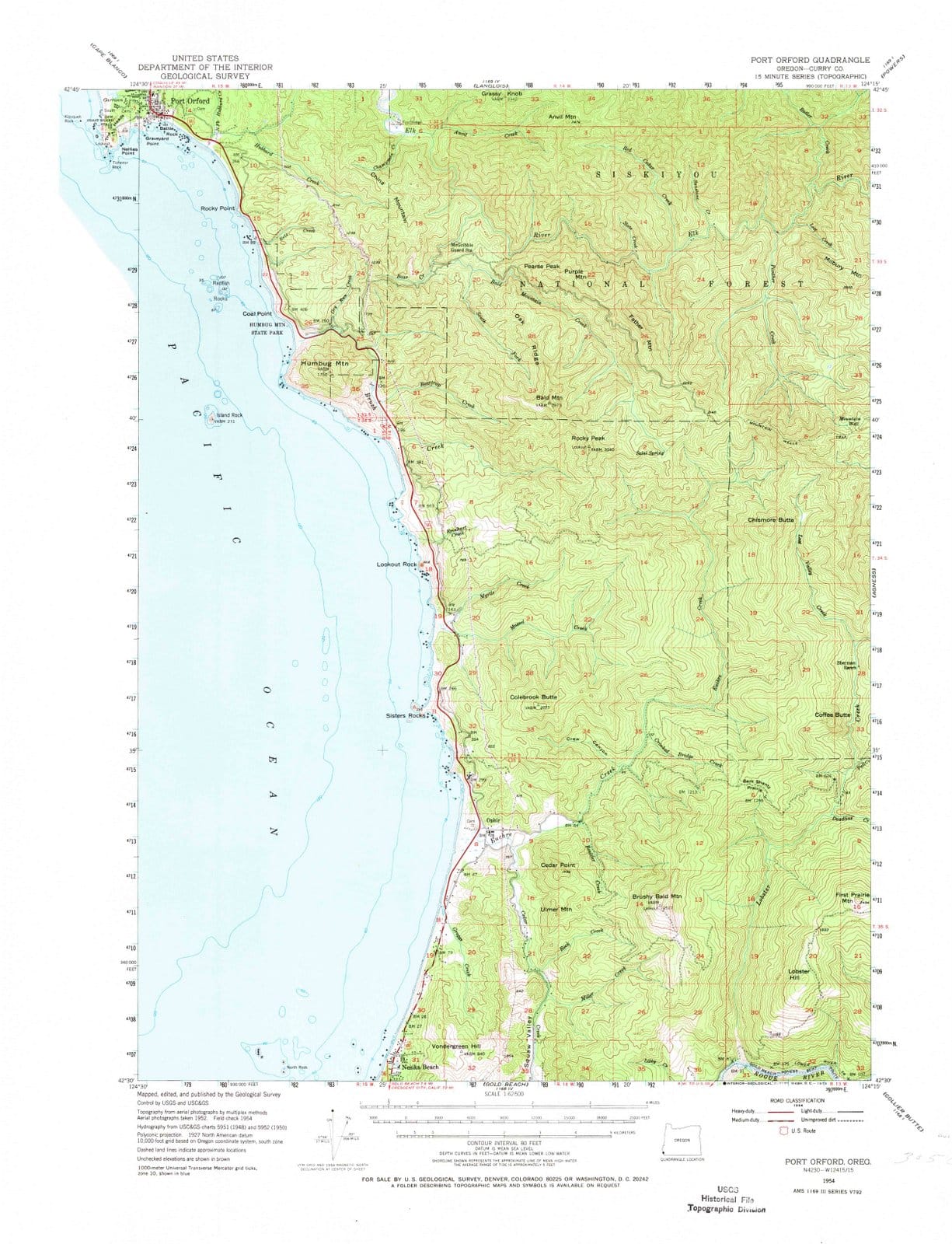 1954 Port Orford, OR - Oregon - USGS Topographic Map