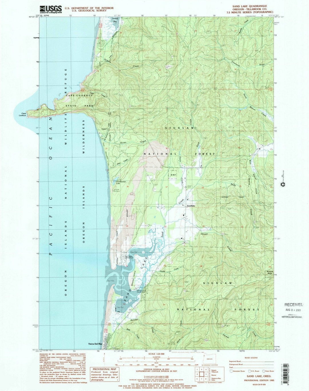 1985 Sand Lake, OR - Oregon - USGS Topographic Map